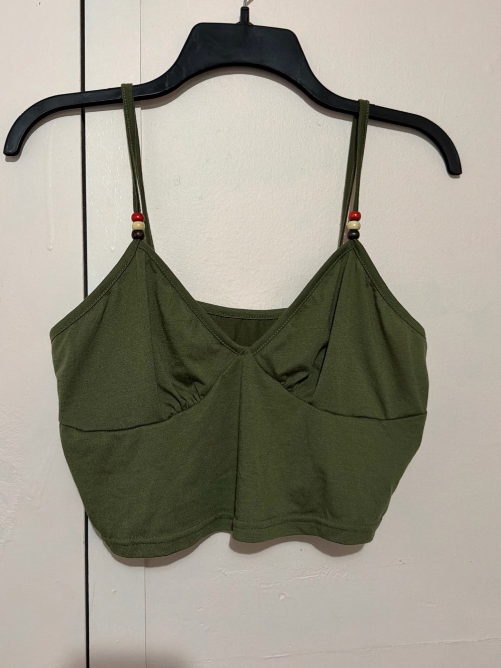 ROMWE Olive Green Beaded Strap Cami Top